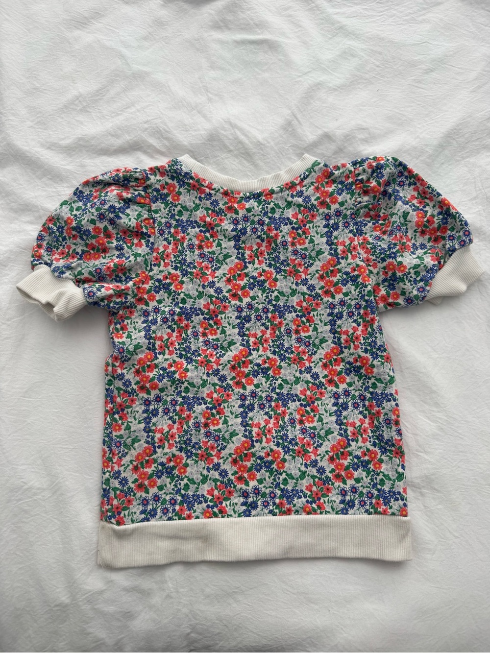 Janie and Jack Floral Puff-Sleeve Sweatshirt in Red, Blue, Green, Cream